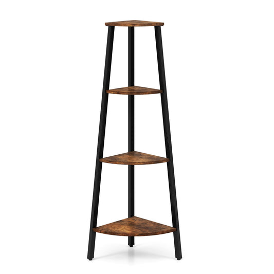 4-Tier Industrial Corner Ladder Shelf Display Rack for Home Office, Brown - Gallery Canada