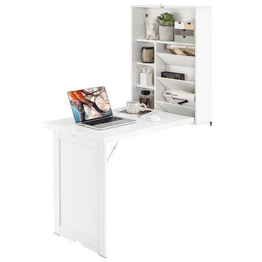 Wall Mounted Fold-Out Convertible Floating Desk Space Saver, White Laptop Tables & Printer Stands White at Gallery Canada