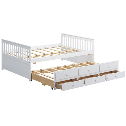 Full Size Wood Daybed Frame with Trundle Bed and 3 Storage Drawers, White - Gallery Canada