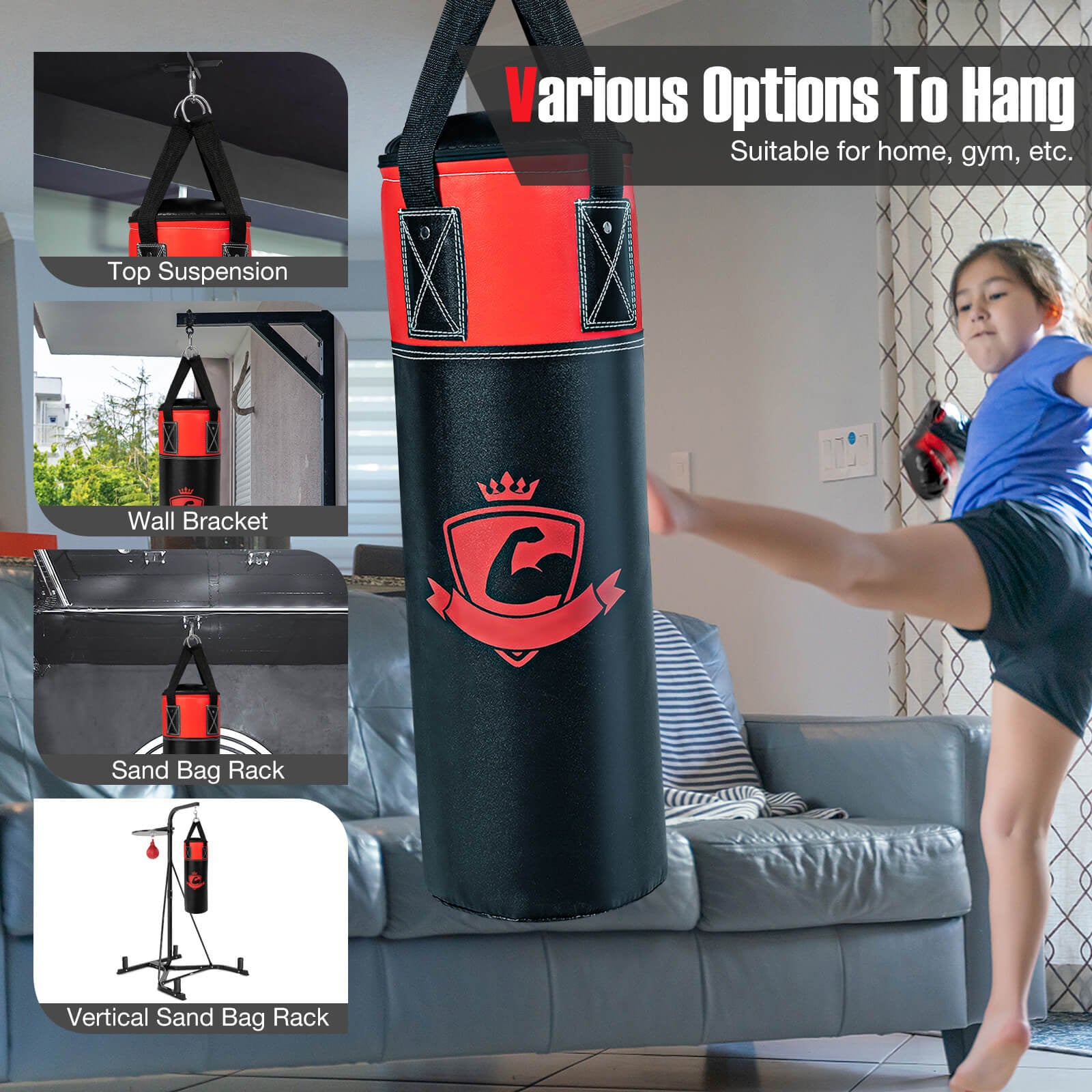 11 Pounds Kids Hanging Punching Bag Set with Punching Gloves, Black Boxing & Martial Arts at Gallery Canada
