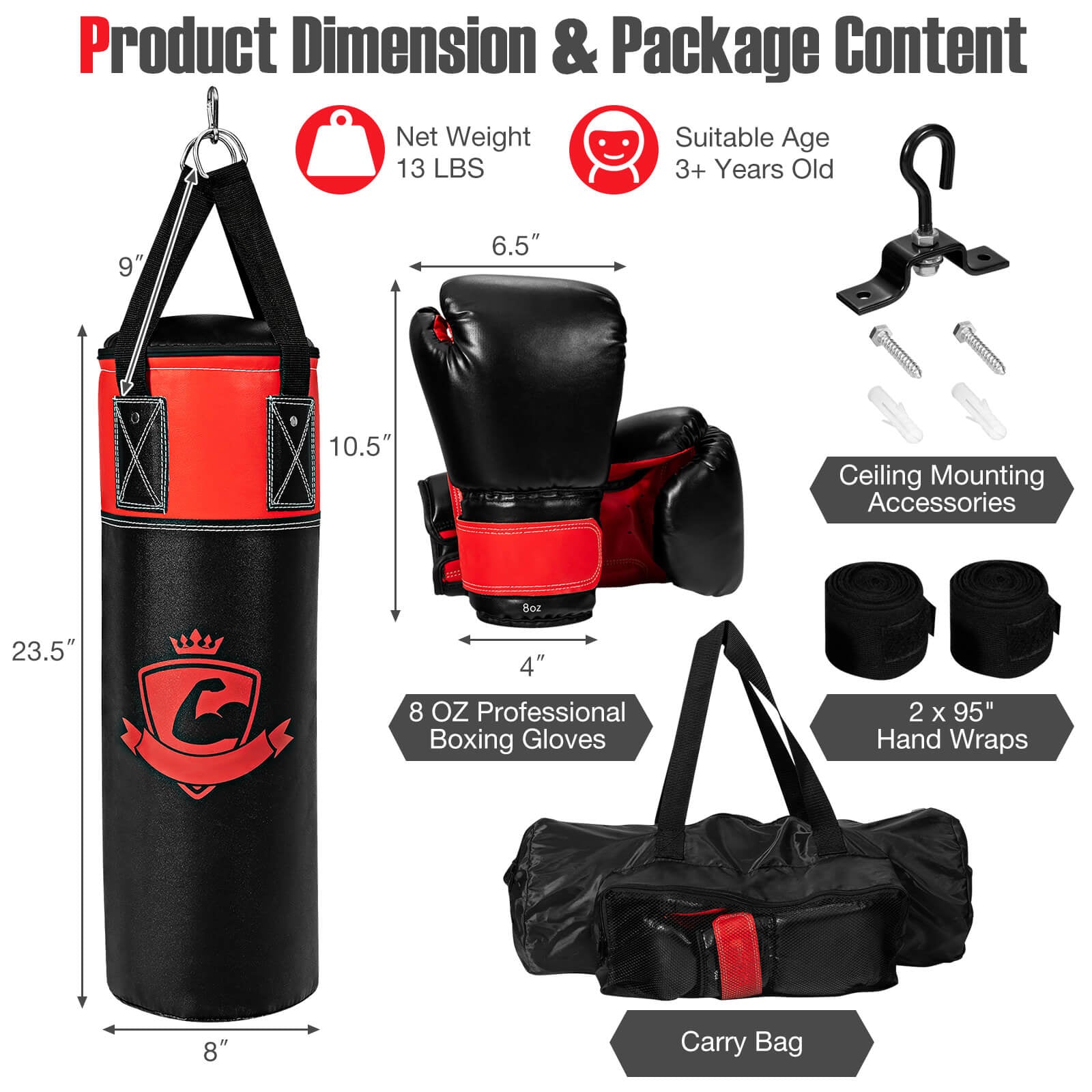 11 Pounds Kids Hanging Punching Bag Set with Punching Gloves, Black Boxing & Martial Arts at Gallery Canada