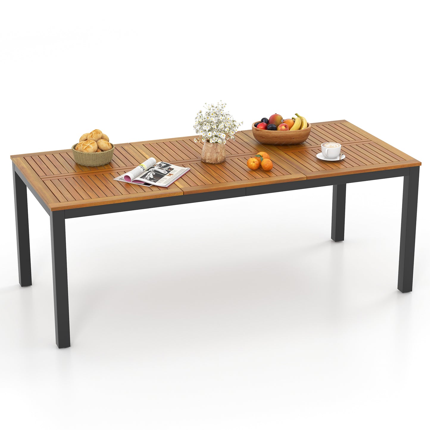 79 Inch Acacia Wood Outdoor Dining Table, 8-Person, Natural Patio Dining Tables at Gallery Canada