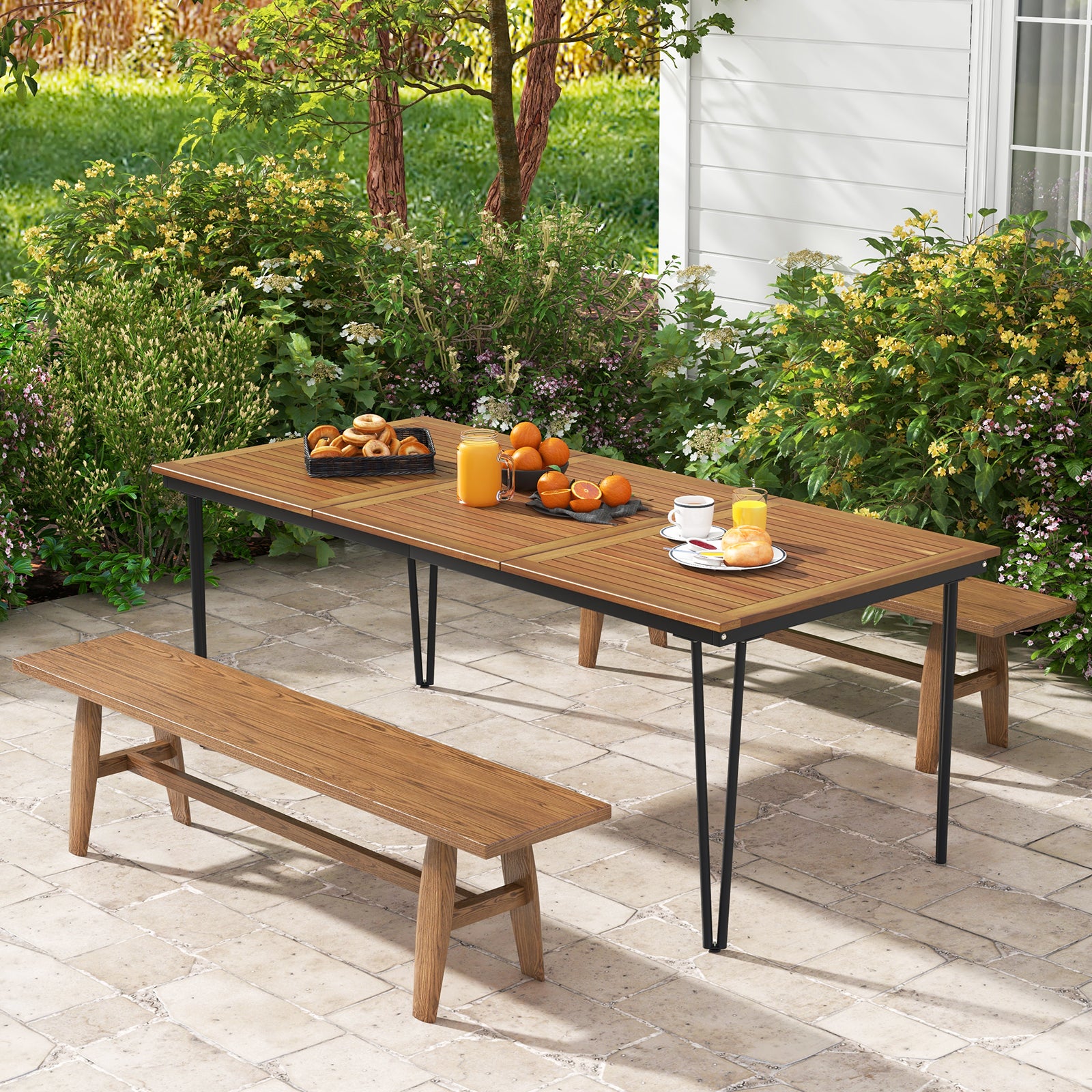 79 Inch 8-Person Outdoor Dining Table, 1.9 Inch Umbrella Hole, Natural Patio Dining Tables at Gallery Canada