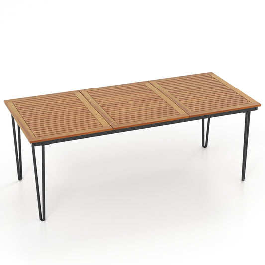 79 Inch 8-Person Outdoor Dining Table, 1.9 Inch Umbrella Hole, Natural Patio Dining Tables Natural at Gallery Canada