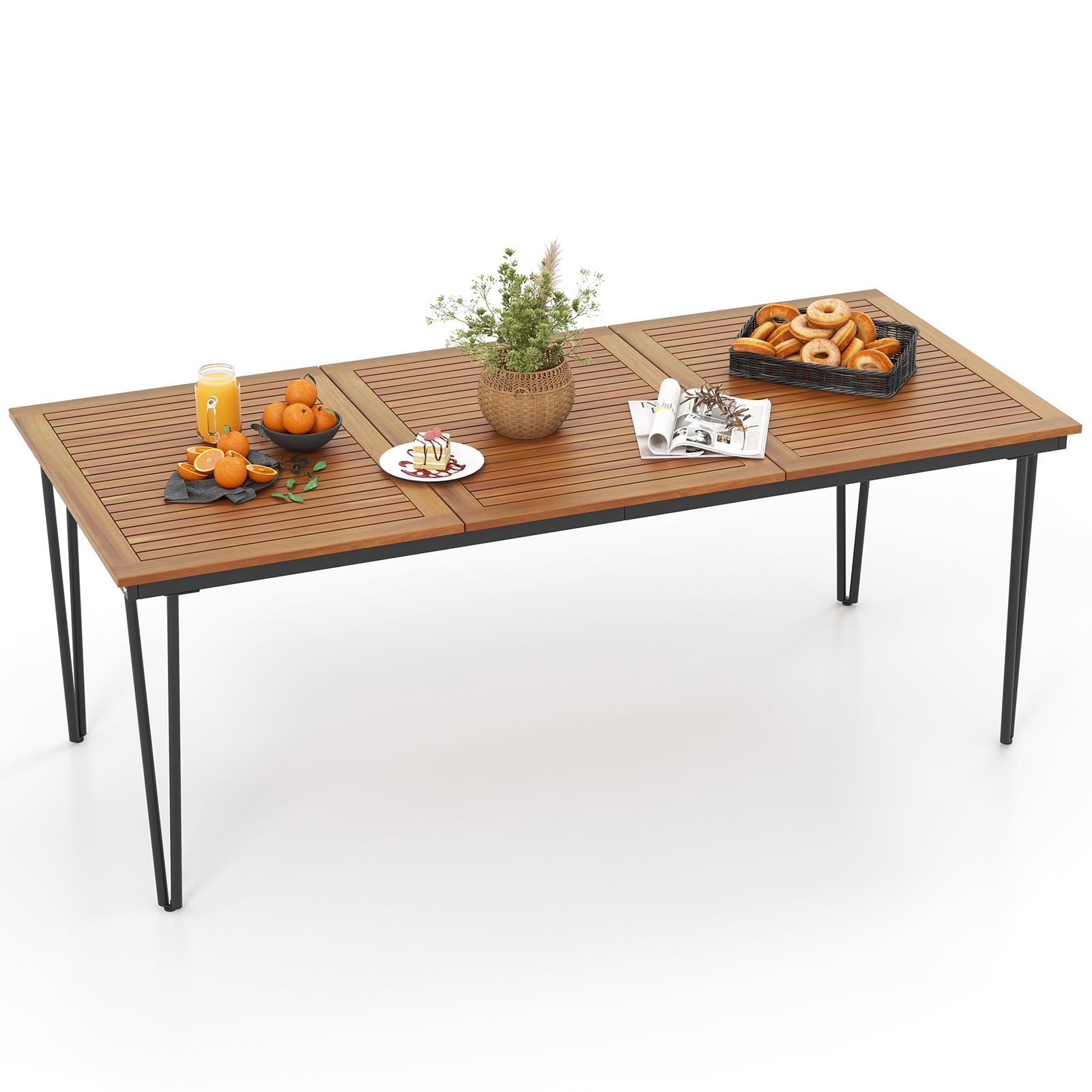 79 Inch 8-Person Outdoor Dining Table, 1.9 Inch Umbrella Hole, Natural Patio Dining Tables at Gallery Canada