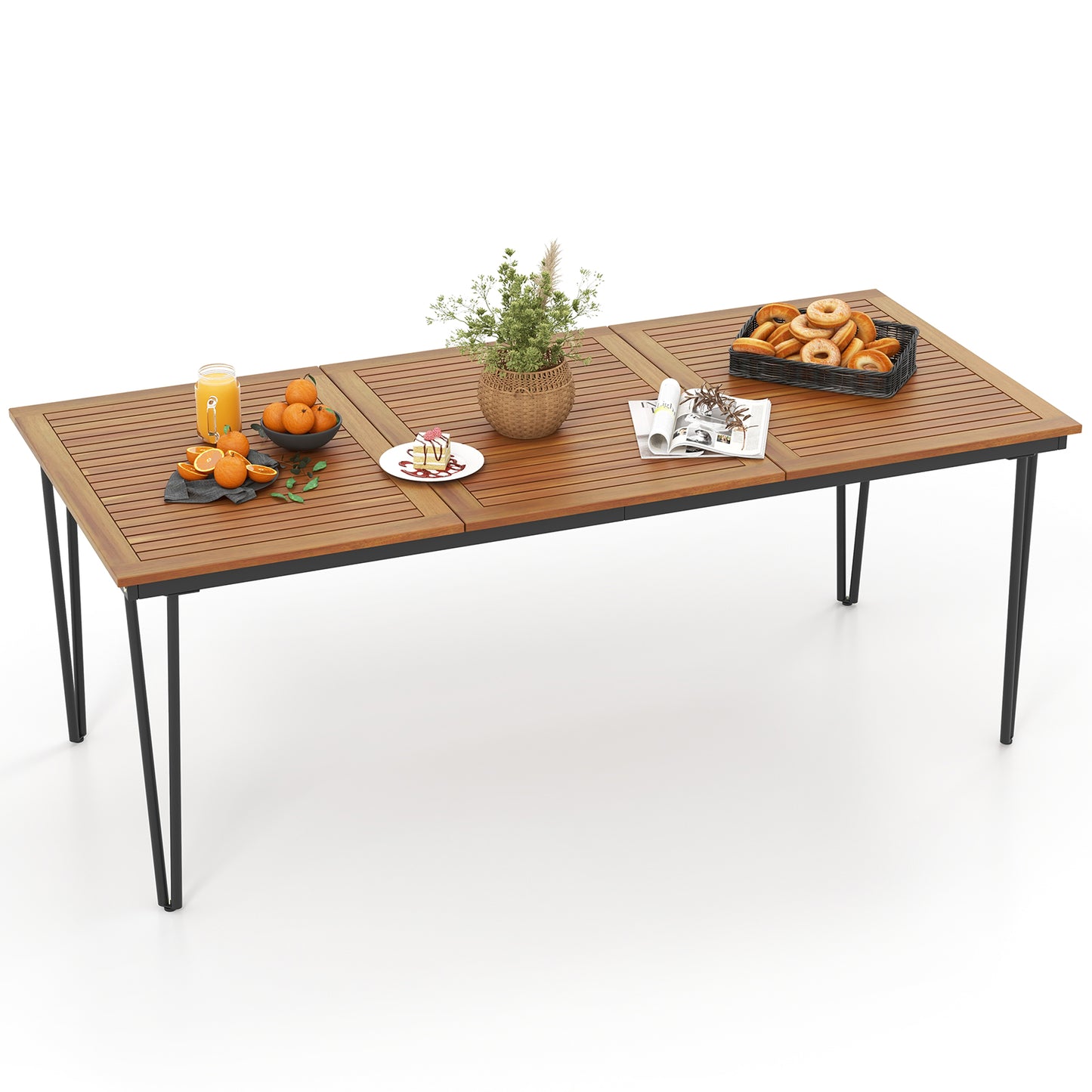 79 Inch 8-Person Outdoor Dining Table, 1.9 Inch Umbrella Hole, Natural Patio Dining Tables at Gallery Canada