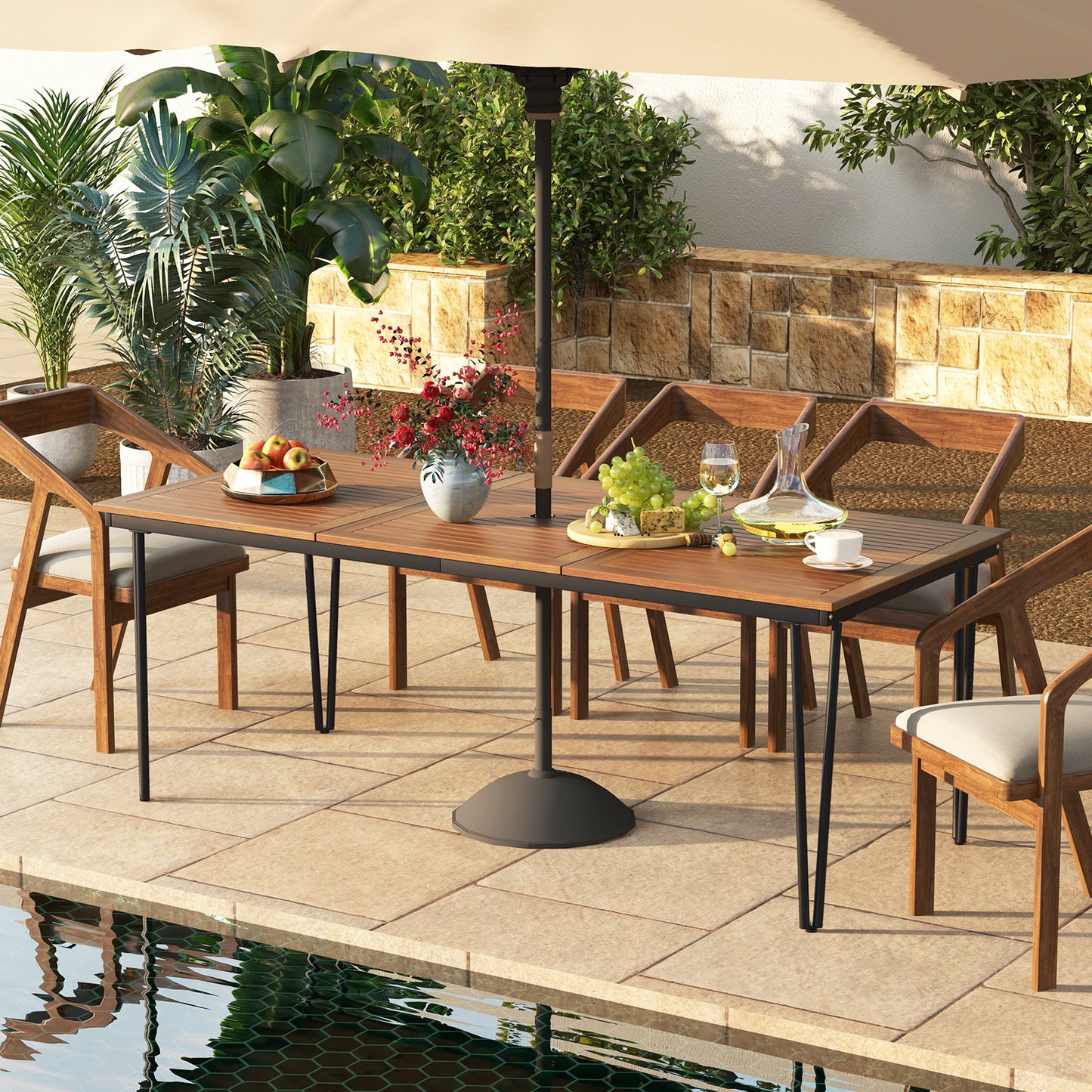 79 Inch 8-Person Outdoor Dining Table, 1.9 Inch Umbrella Hole, Natural Patio Dining Tables at Gallery Canada