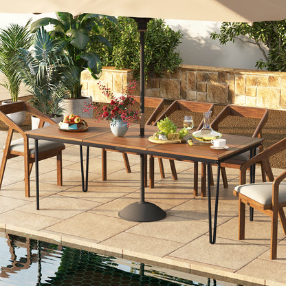 79 Inch 8-Person Outdoor Dining Table, 1.9 Inch Umbrella Hole, Natural Patio Dining Tables at Gallery Canada