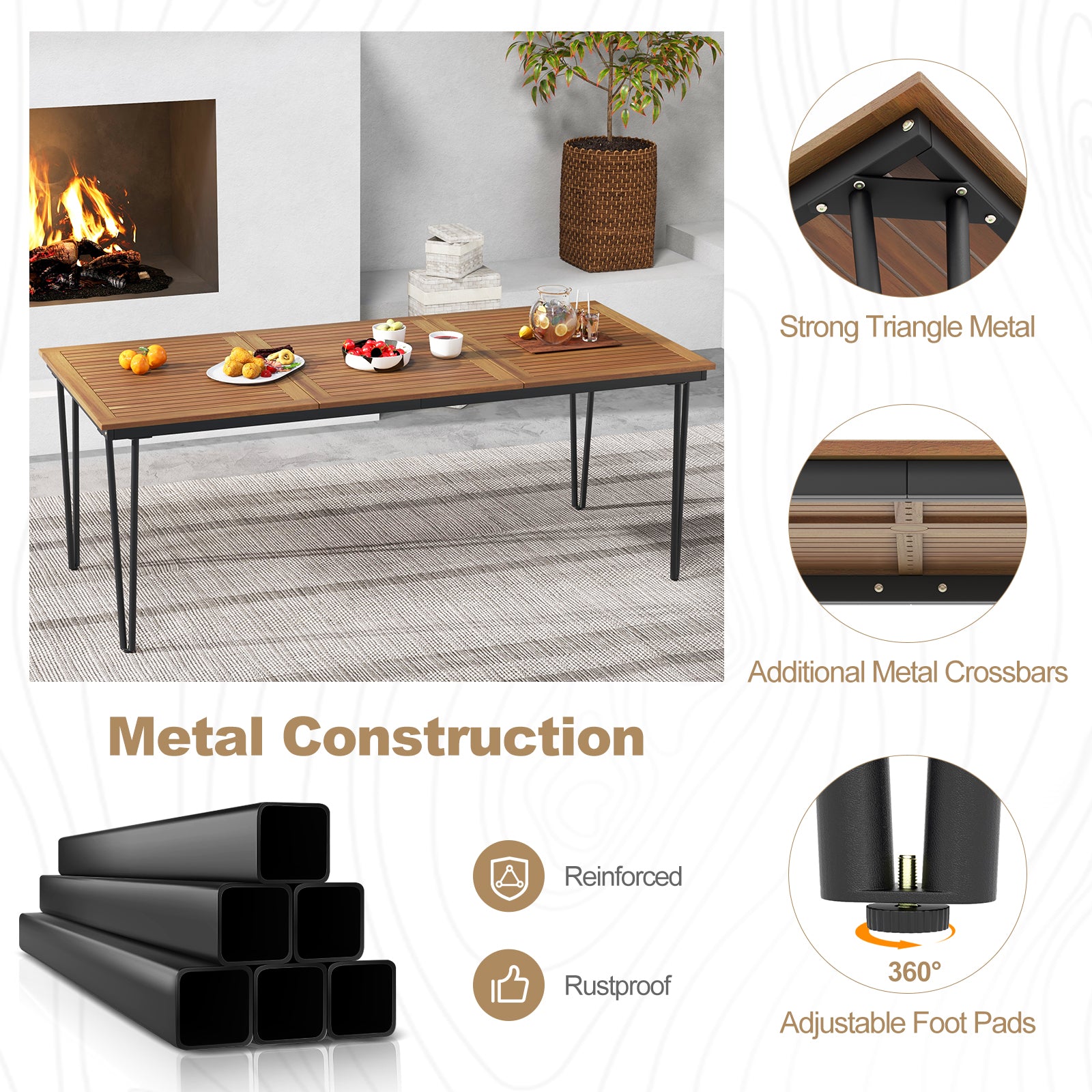 79 Inch 8-Person Outdoor Dining Table, 1.9 Inch Umbrella Hole, Natural Patio Dining Tables at Gallery Canada