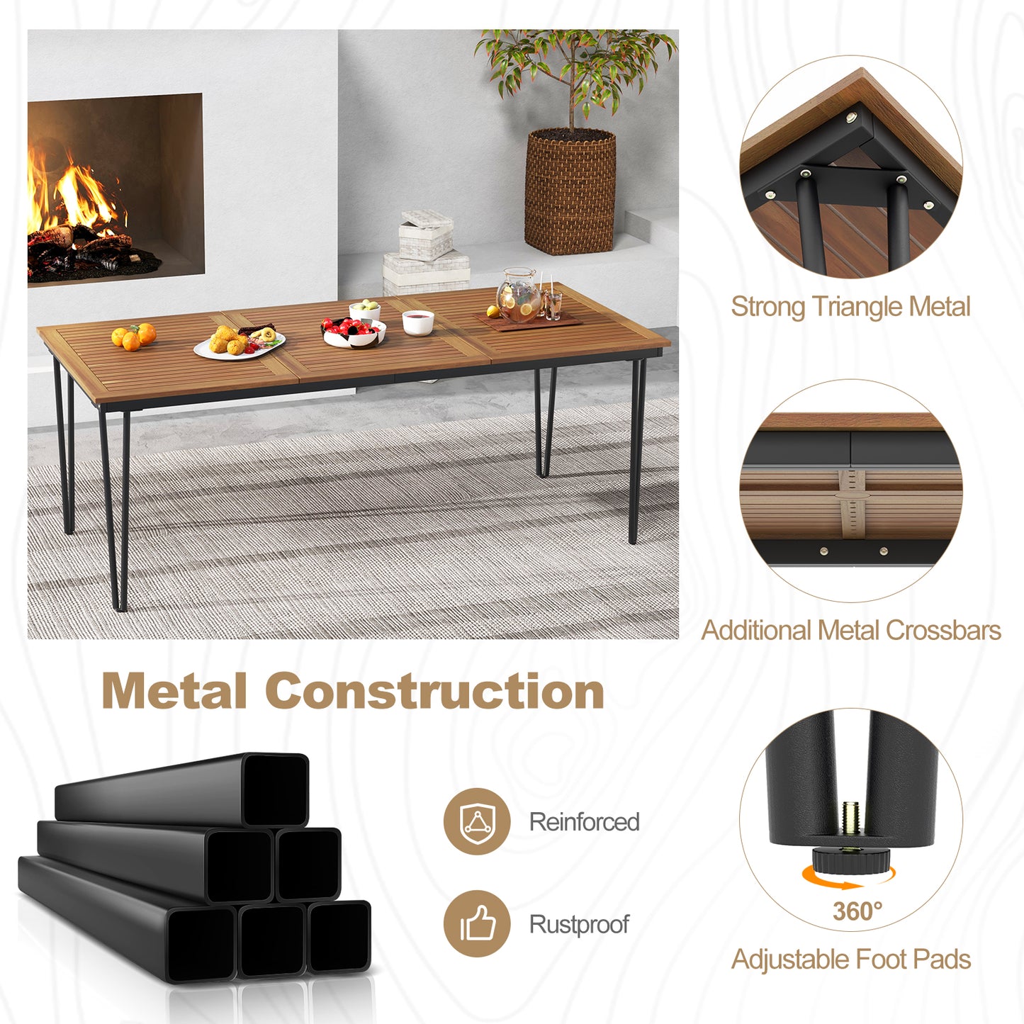 79 Inch 8-Person Outdoor Dining Table, 1.9 Inch Umbrella Hole, Natural Patio Dining Tables at Gallery Canada