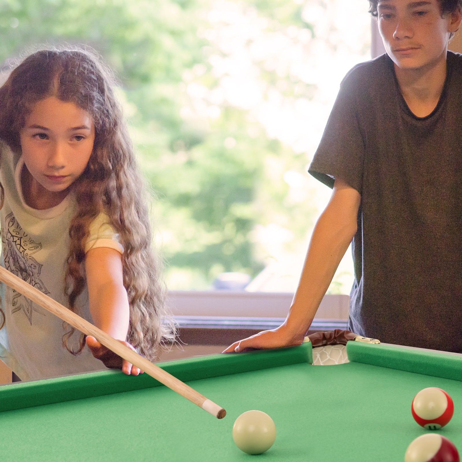 47 Inch Folding Billiard Table with Cues and Brush Chalk , Green Game Room at Gallery Canada