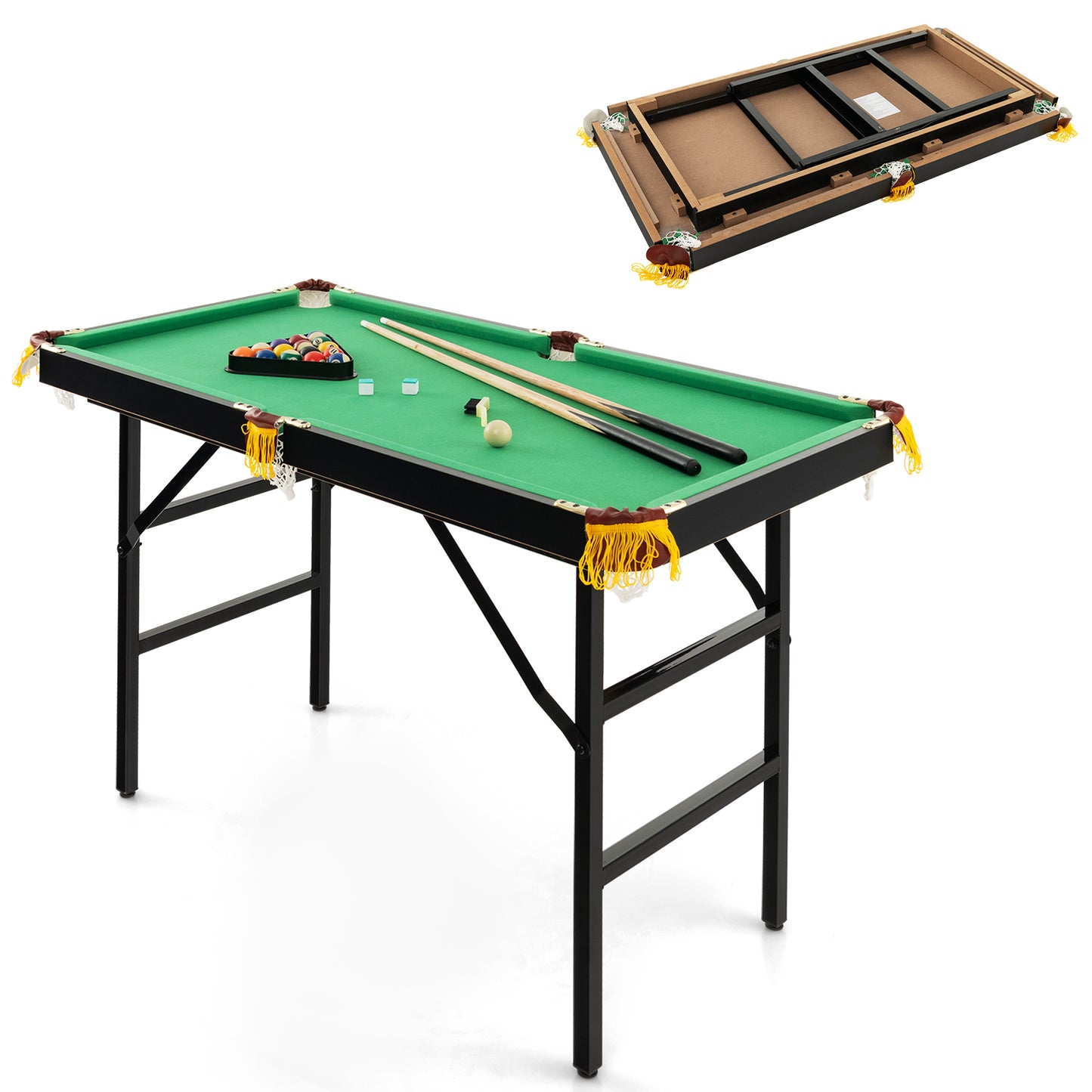 47 Inch Folding Billiard Table with Cues and Brush Chalk , Green Game Room at Gallery Canada