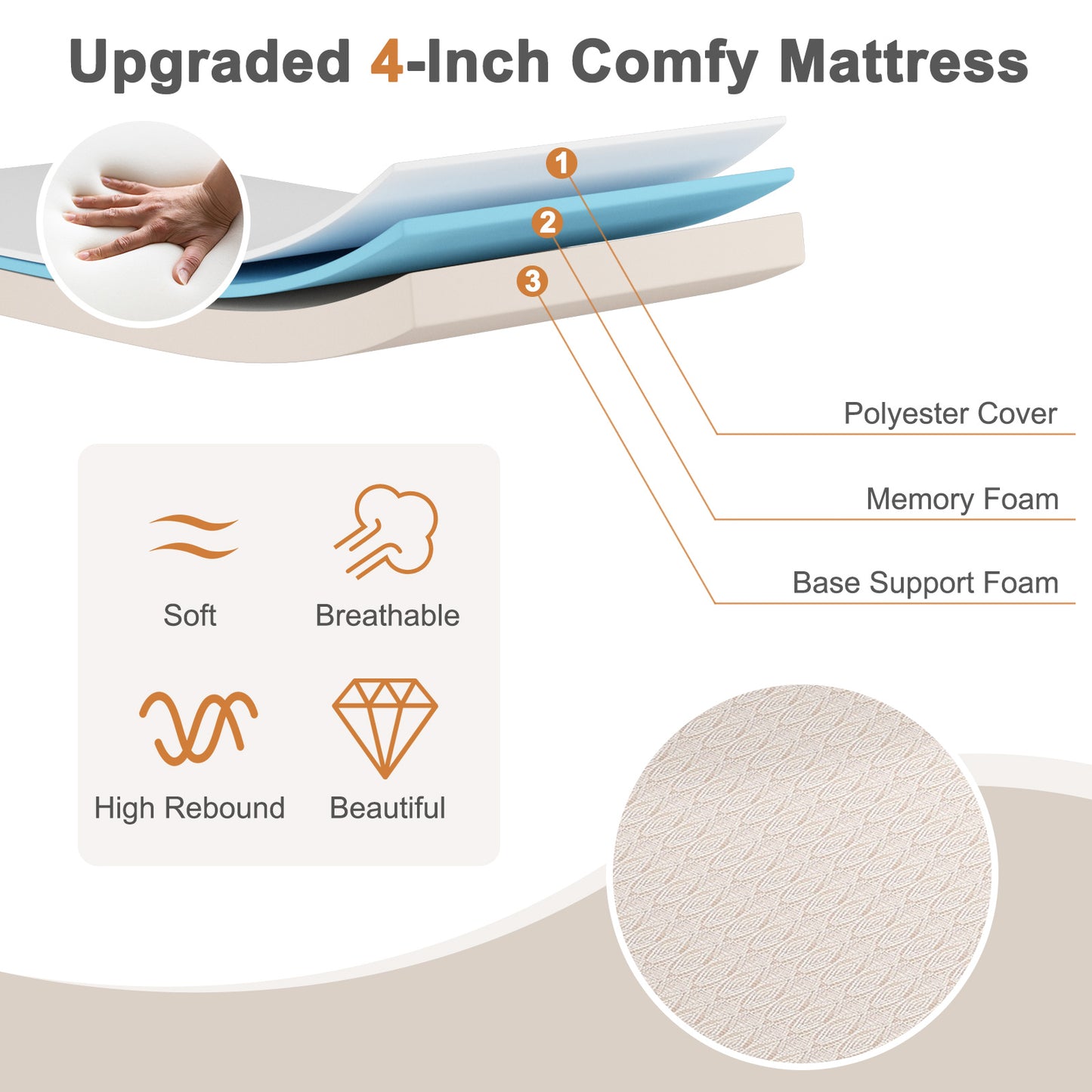 Rollaway Folding Bed with Memory Foam Mattress Made in Italy Folding Beds at Gallery Canada