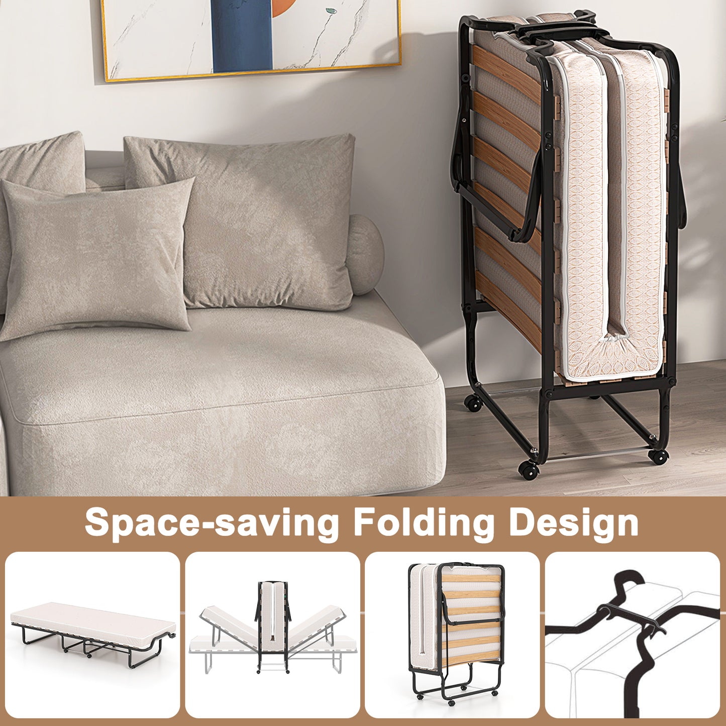 Rollaway Folding Bed with Memory Foam Mattress Made in Italy Folding Beds at Gallery Canada