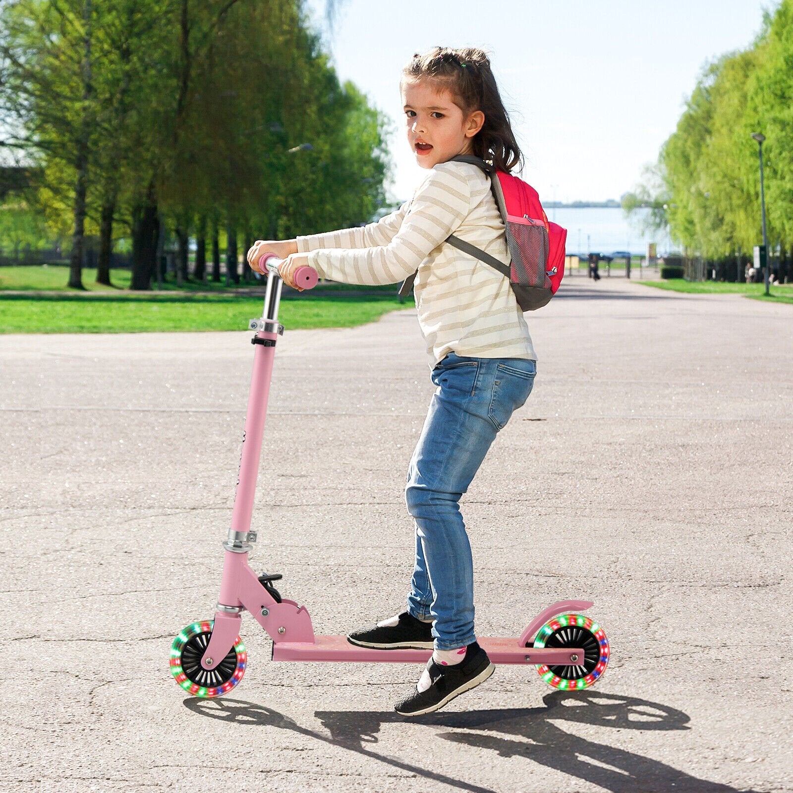 Folding Adjustable Height Kids Toy Kick Scooter with 2 Flashing Wheels, Pink at Gallery Canada