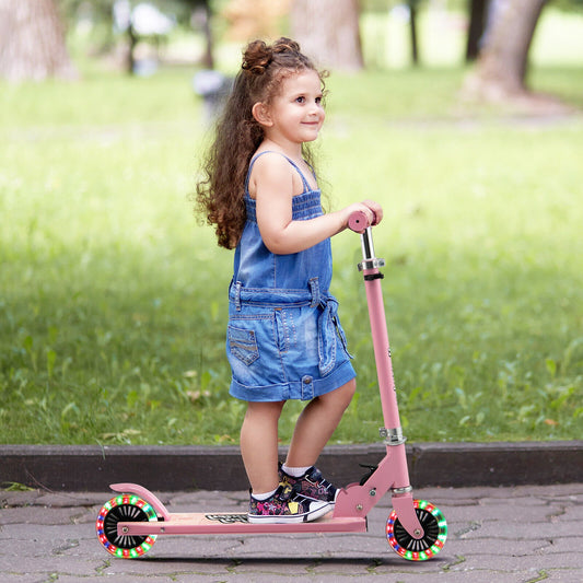 Folding Adjustable Height Kids Toy Kick Scooter with 2 Flashing Wheels, Pink - Gallery Canada