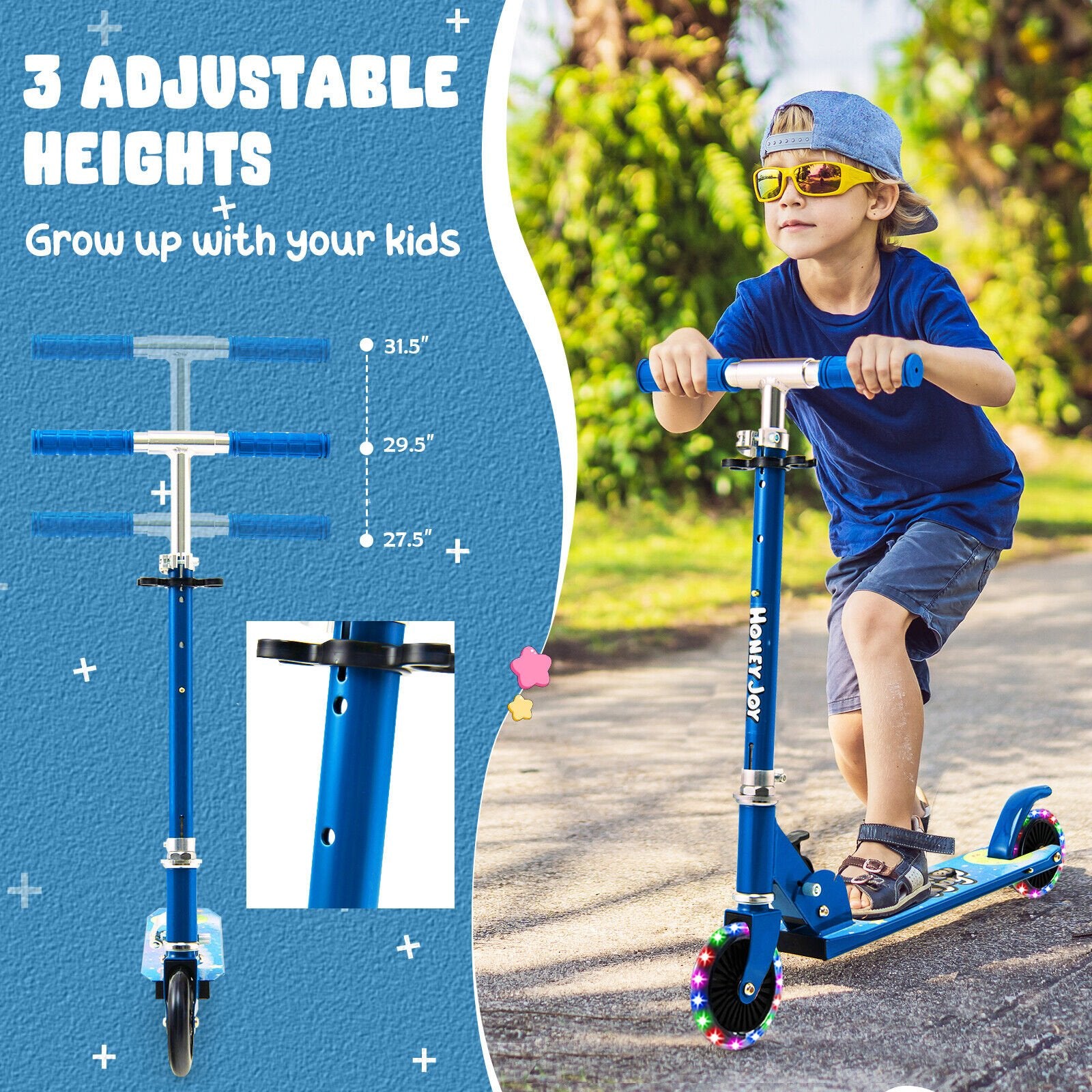 Folding Adjustable Height Kids Toy Kick Scooter with 2 Flashing Wheels, Blue at Gallery Canada