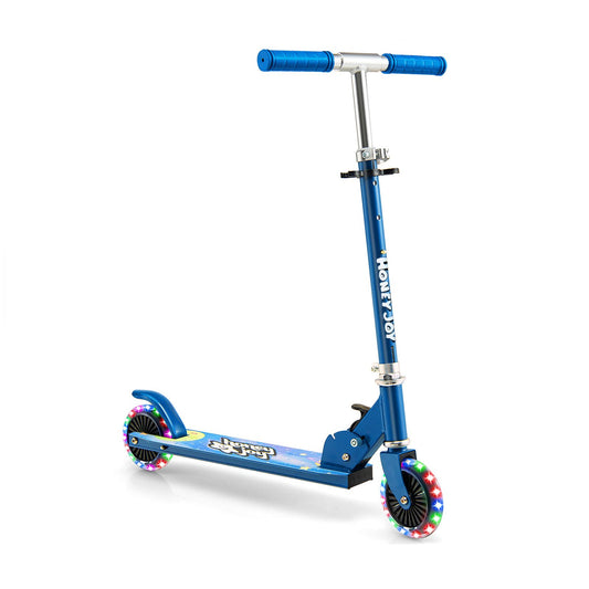 Folding Adjustable Height Kids Toy Kick Scooter with 2 Flashing Wheels, Blue