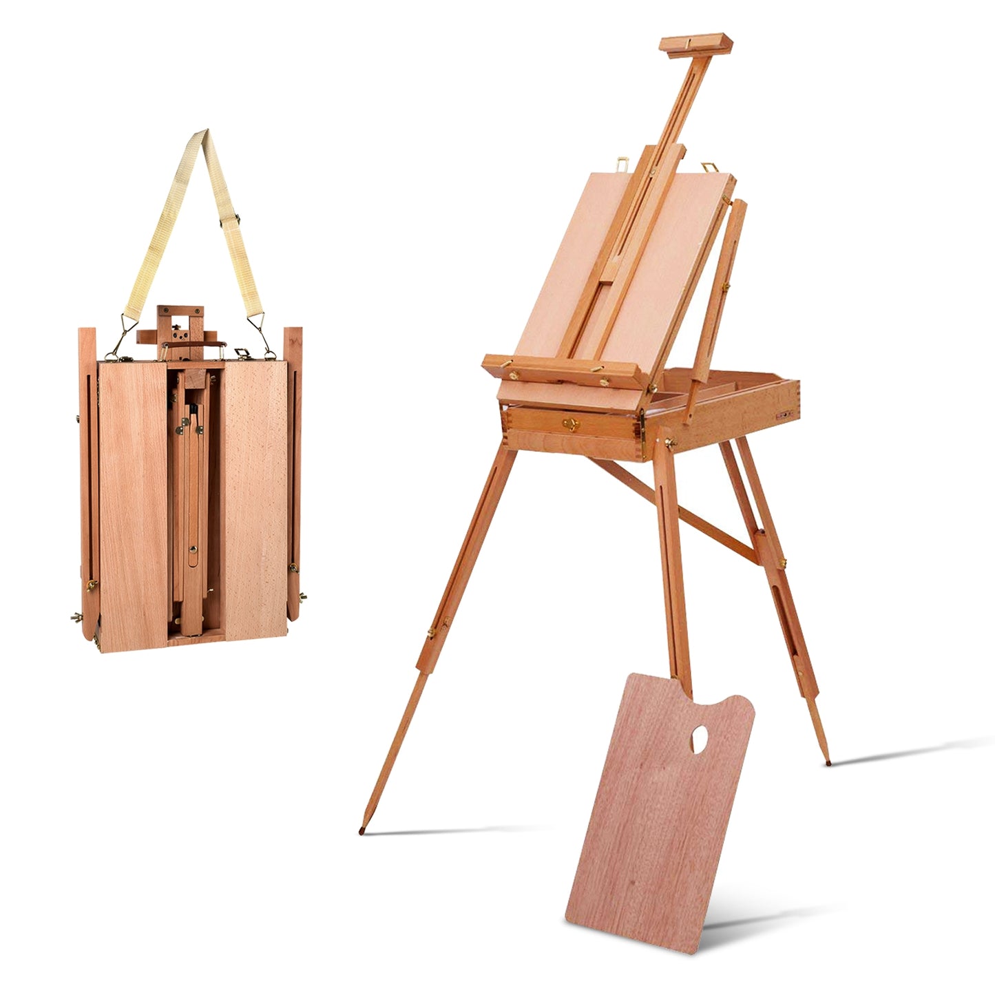 Tripod Folding French Wooden Easel with Sketch Box, Brown Art Easels at Gallery Canada
