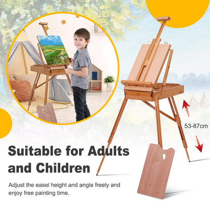 Tripod Folding French Wooden Easel with Sketch Box, Brown Art Easels at Gallery Canada