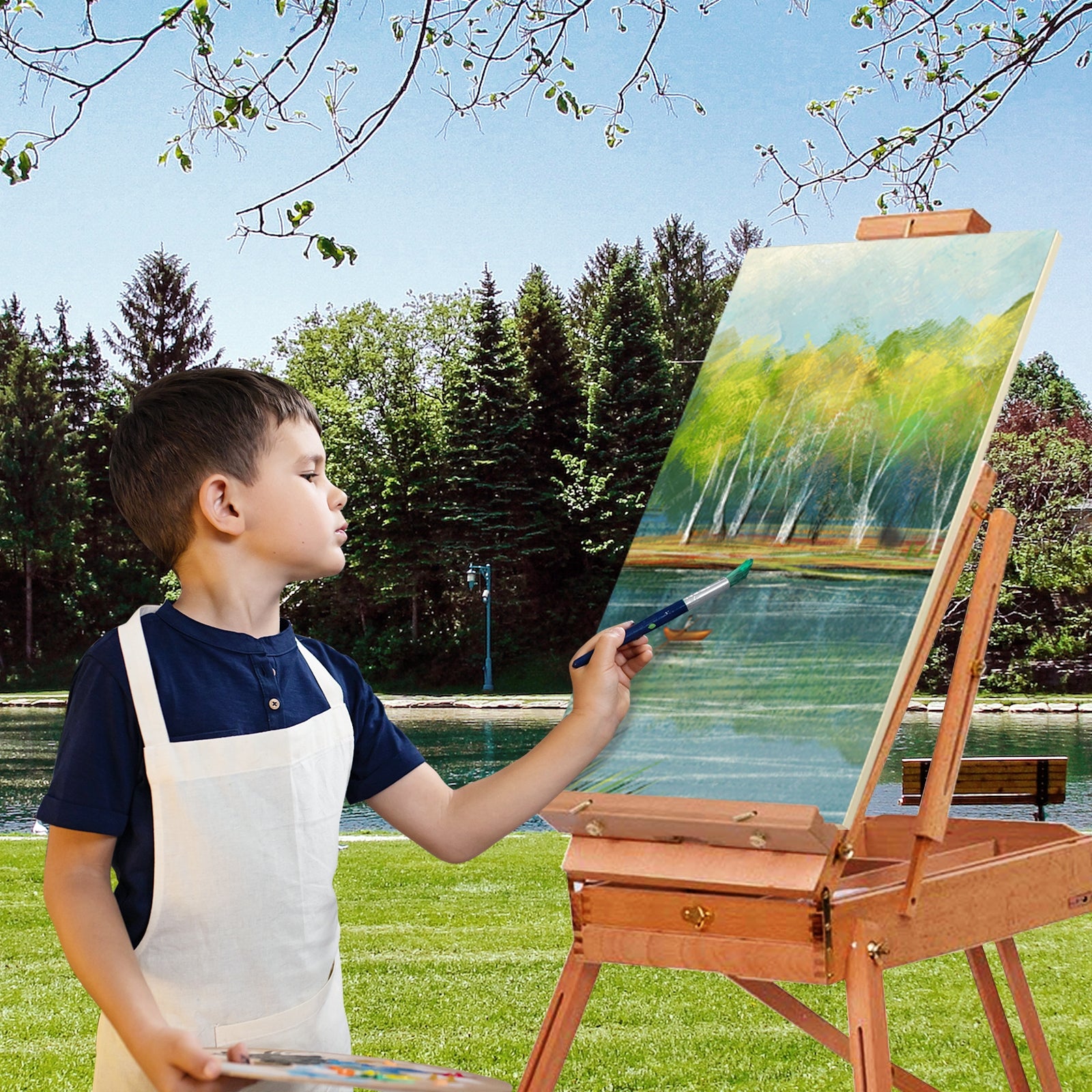 Tripod Folding French Wooden Easel with Sketch Box, Brown Art Easels at Gallery Canada
