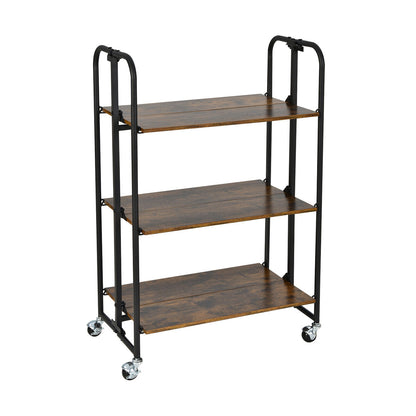 Foldable Rolling Cart with Storage Shelves for Kitchen-3-Tier, Rustic Brown Kitchen Islands & Carts Rustic Brown at Gallery Canada