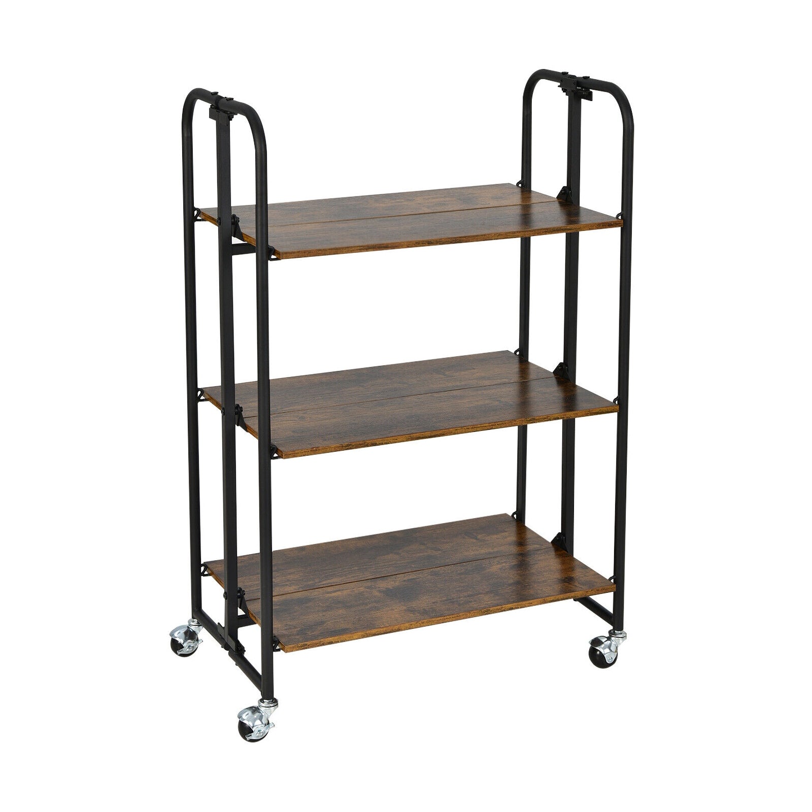 Foldable Rolling Cart with Storage Shelves for Kitchen-3-Tier, Rustic Brown Kitchen Islands & Carts at Gallery Canada