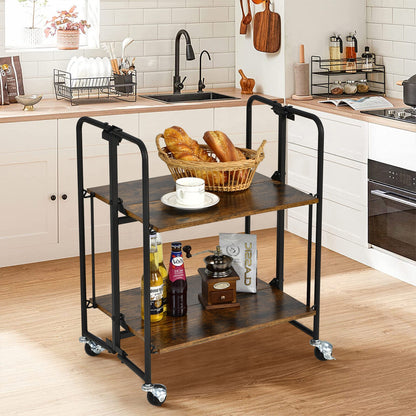 Folding Rolling Cart with Metal Frame-2-Tier, Rustic Brown Kitchen Islands & Carts at Gallery Canada