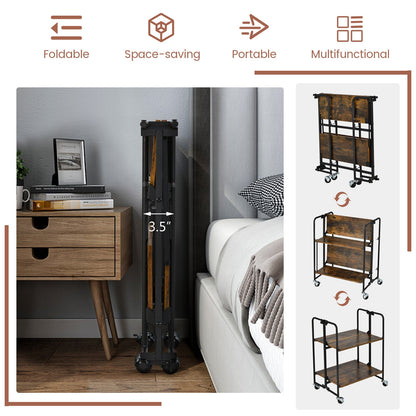 Folding Rolling Cart with Metal Frame-2-Tier, Rustic Brown Kitchen Islands & Carts at Gallery Canada
