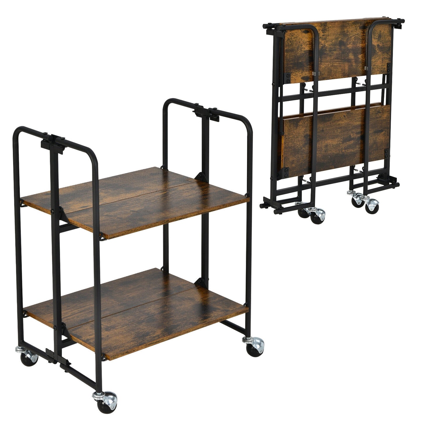 Folding Rolling Cart with Metal Frame-2-Tier, Rustic Brown Kitchen Islands & Carts at Gallery Canada