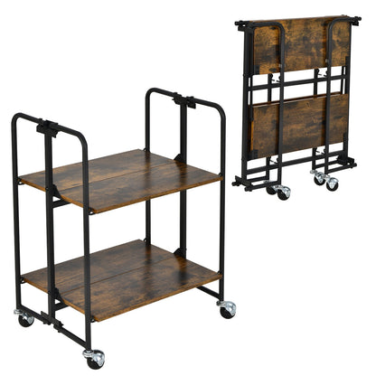 Folding Rolling Cart with Metal Frame-2-Tier, Rustic Brown Kitchen Islands & Carts at Gallery Canada