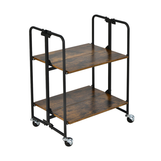 Folding Rolling Cart, 2-Tier, Rustic Brown Kitchen Islands & Carts Rustic Brown at Gallery Canada