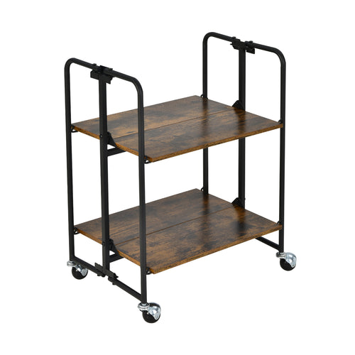 Folding Rolling Cart, 2-Tier, Rustic Brown