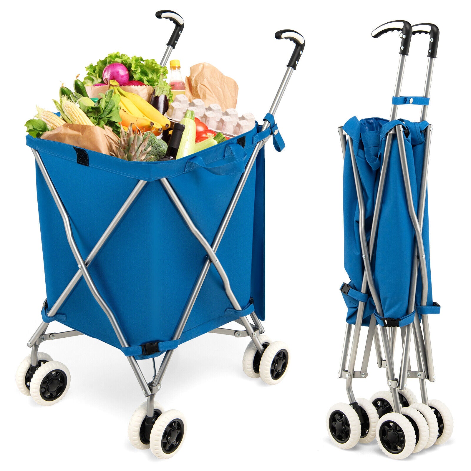 Folding Shopping Utility Cart with Water-Resistant Removable Canvas Bag, Blue Kitchen Tools at Gallery Canada