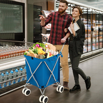Folding Shopping Utility Cart with Water-Resistant Removable Canvas Bag, Blue Kitchen Tools at Gallery Canada