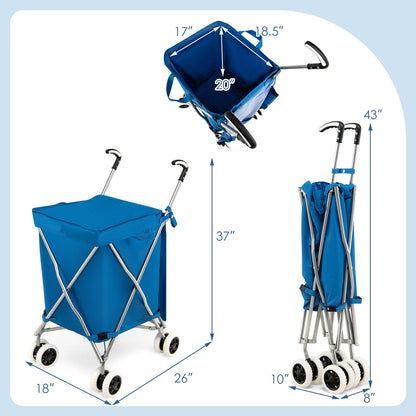 Folding Shopping Utility Cart with Water-Resistant Removable Canvas Bag, Blue Kitchen Tools at Gallery Canada