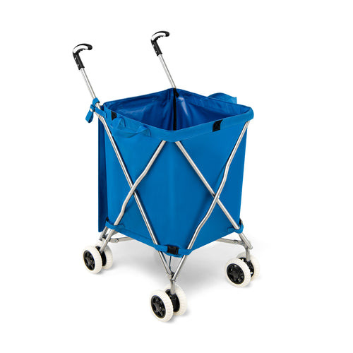 Folding Shopping Cart, Water-Resistant Canvas Bag, Blue