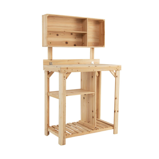Garden Wooden Potting Table Workstation with Storage Shelf, Natural