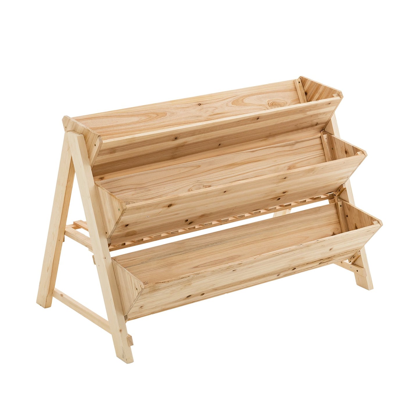 3 Tier Wooden Vertical Raised Garden Bed with Storage Shelf, Natural - Gallery Canada