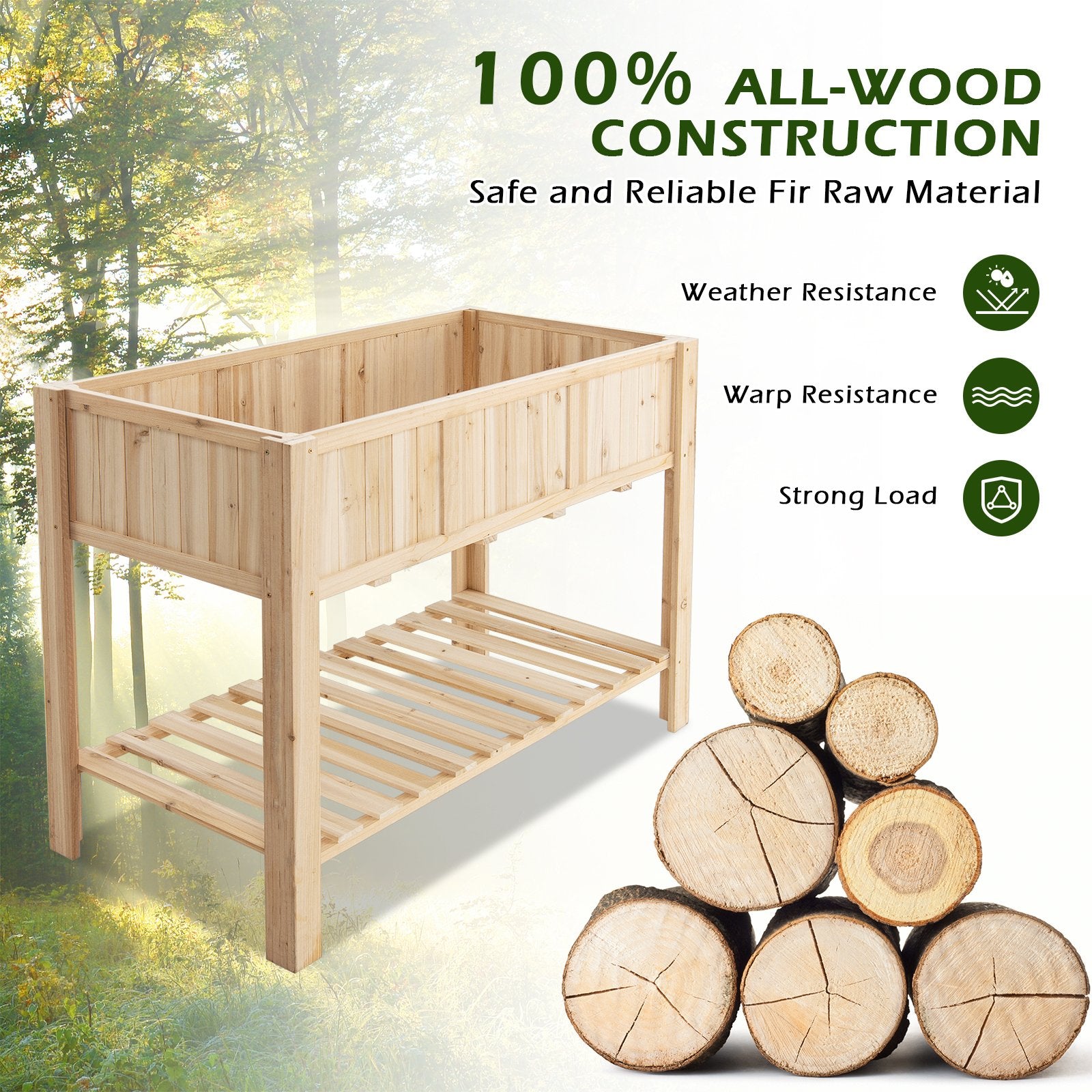 47 Inch Wooden Raised Garden Bed with Bottom Shelf and Bed Liner, Natural - Gallery Canada