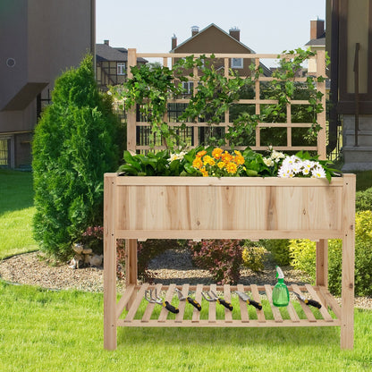 Costway Raised Garden Bed Elevated Wooden Planter Box with Trellis, Natural - Gallery Canada