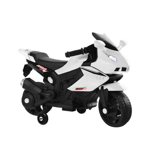 6V Kids Ride on Motorbike with Training Wheels and Music, White