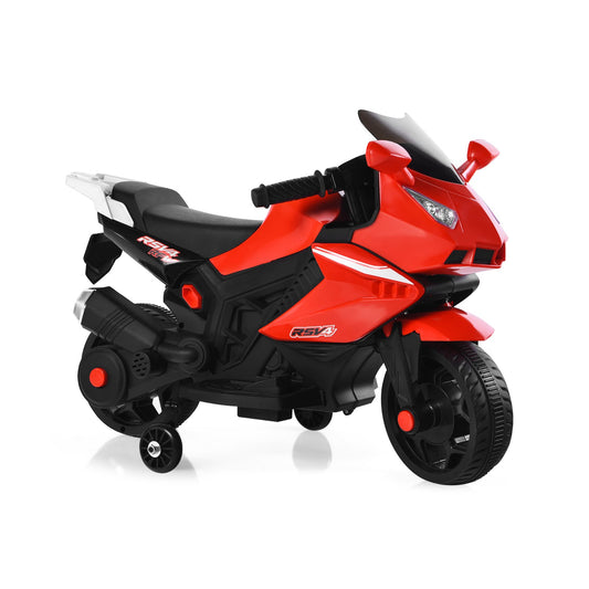 6V Kids Ride on Motorbike with Training Wheels and Music, Red
