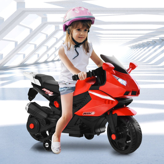 6V Kids Ride on Motorbike with Training Wheels and Music, Red - Gallery Canada