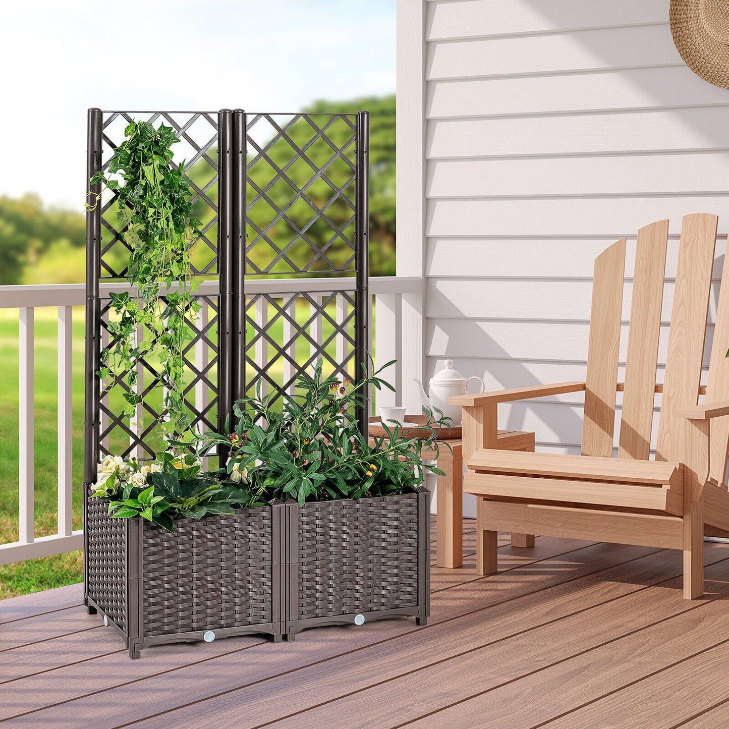 Raised Garden Bed with Trellis Planter Box for Climbing Plants, Brown - Gallery Canada