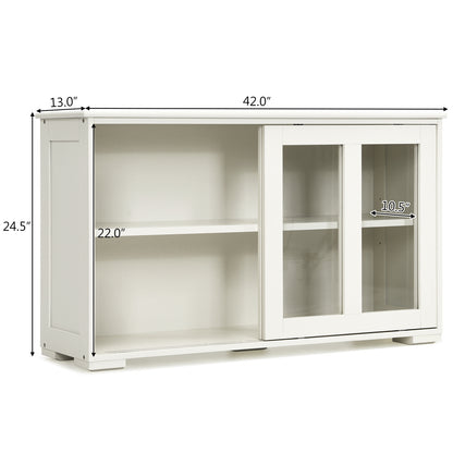 Sideboard Buffet Cupboard Storage Cabinet with Sliding Door-Antique White, White Sideboards Cabinets & Buffets at Gallery Canada