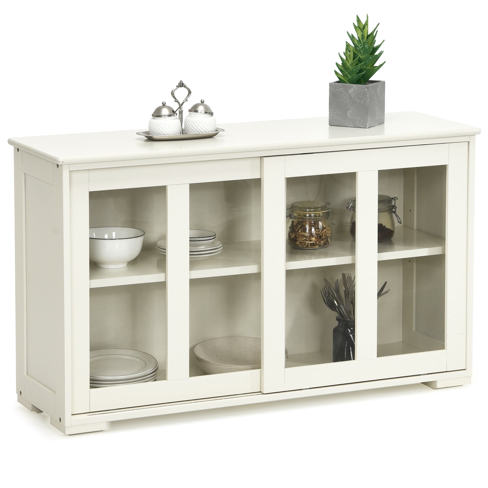 Sideboard Buffet Cupboard Storage Cabinet with Sliding Door-Antique White, White Sideboards Cabinets & Buffets at Gallery Canada