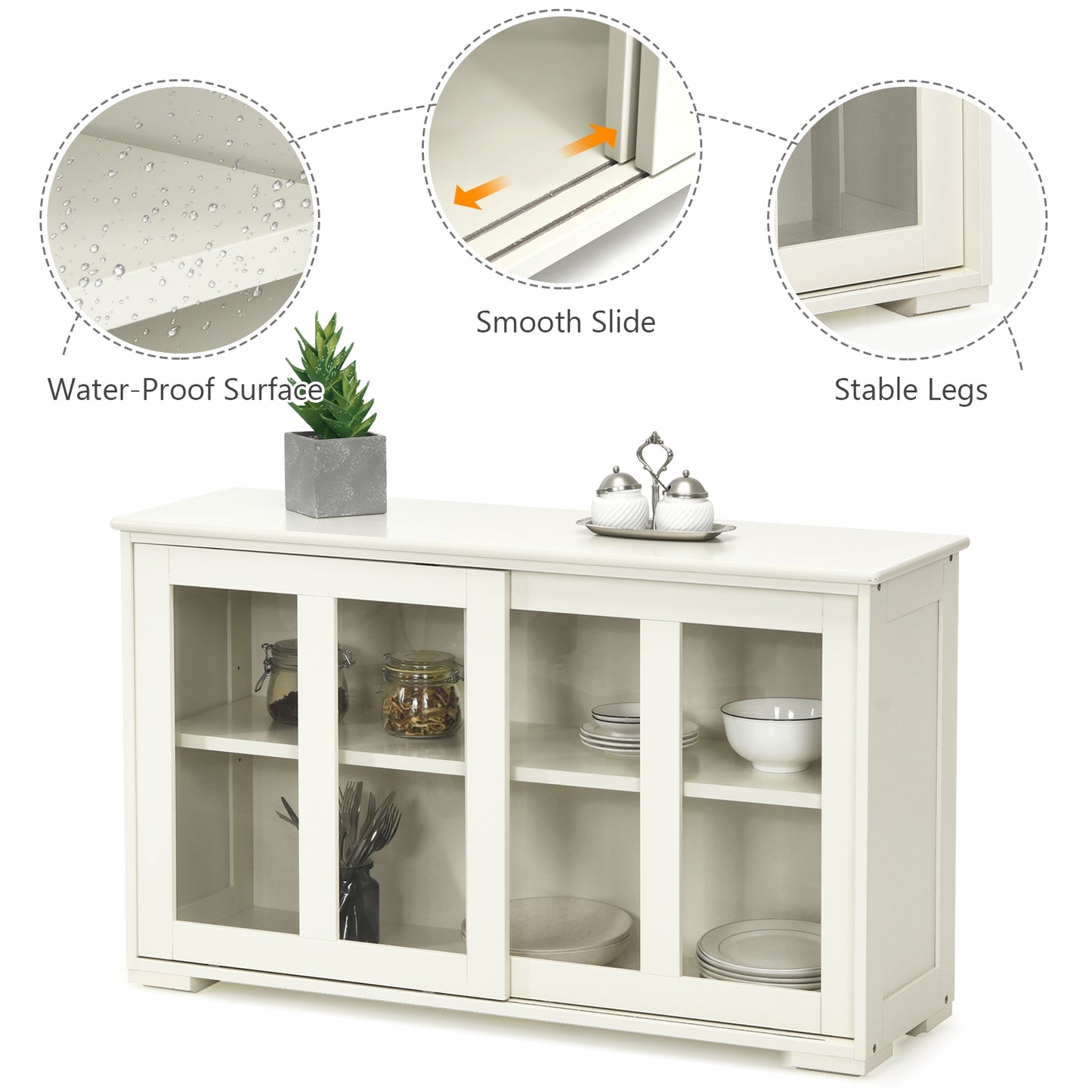Sideboard Buffet Cupboard Storage Cabinet with Sliding Door-Antique White, White Sideboards Cabinets & Buffets at Gallery Canada