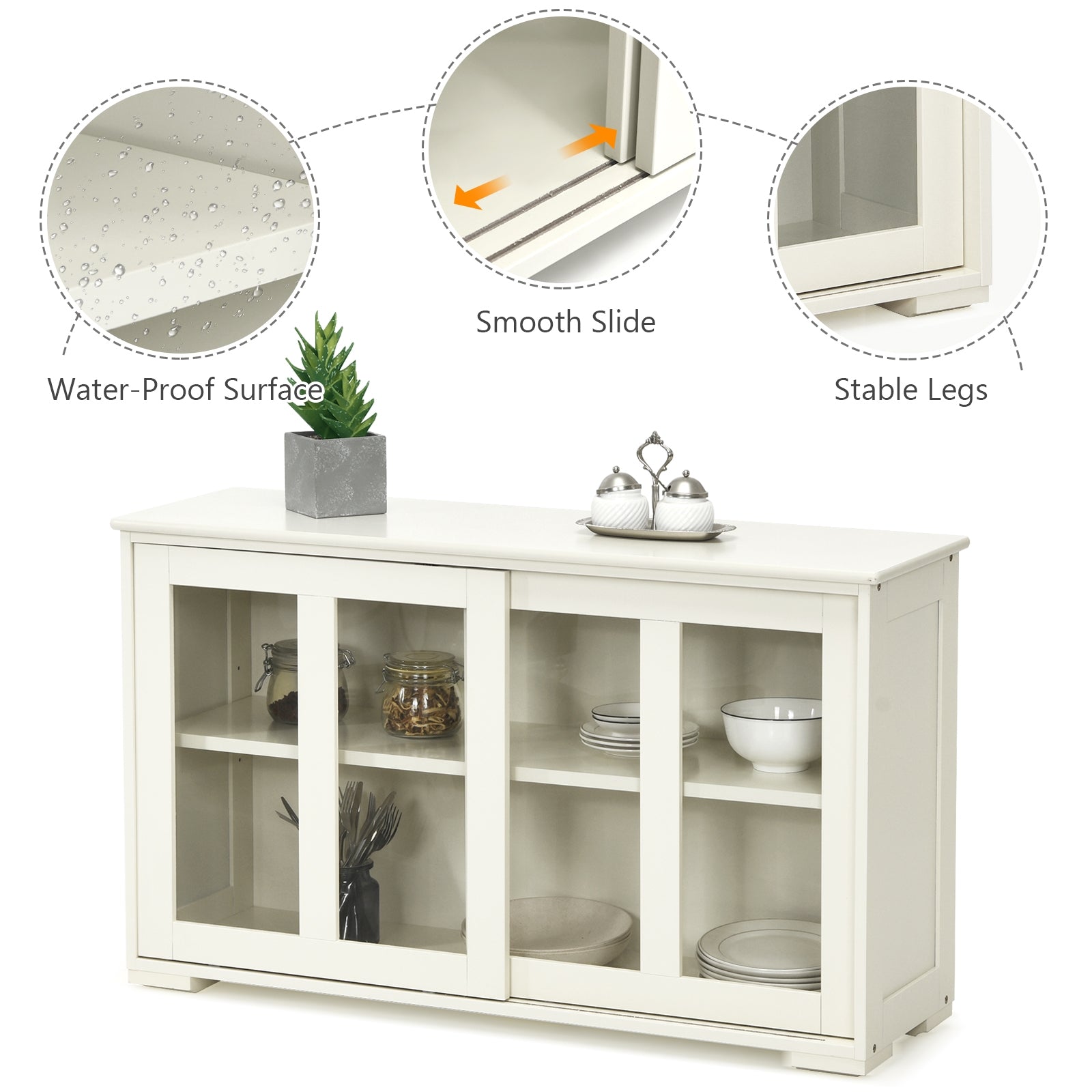 Sideboard Buffet Cupboard Storage Cabinet with Sliding Door-Antique White, White Sideboards Cabinets & Buffets at Gallery Canada