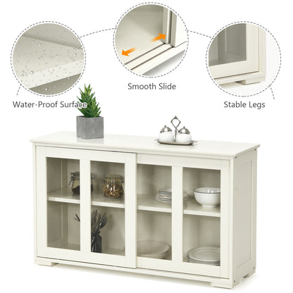 Sideboard Buffet Cupboard Storage Cabinet with Sliding Door-Antique White, White Sideboards Cabinets & Buffets at Gallery Canada